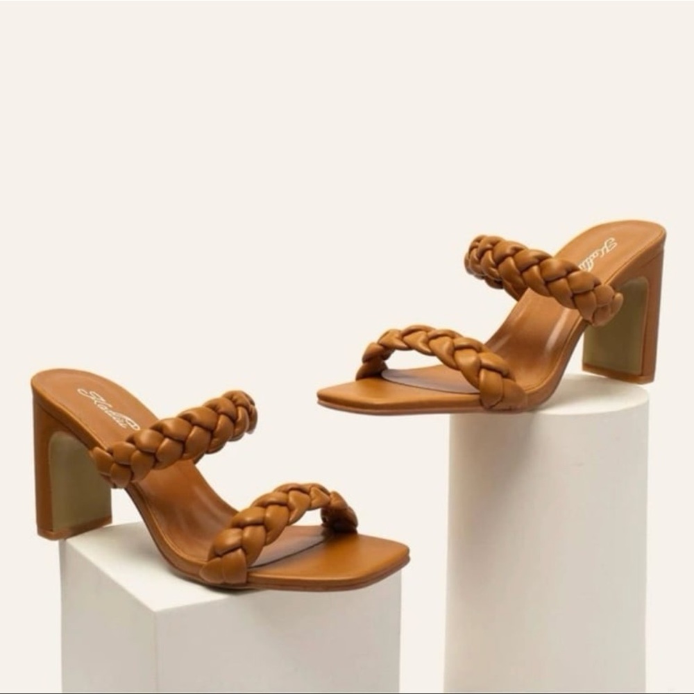 Women's Braided Heeled Sandals Square Open Toe Block Heel Mules
